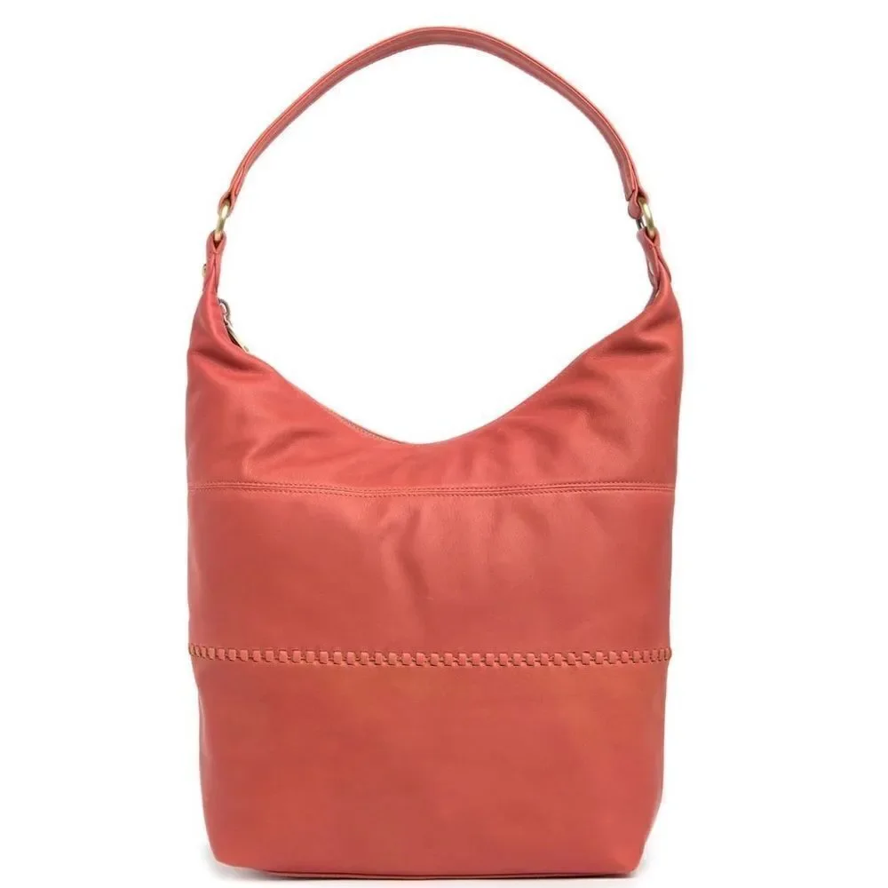 Hobo Entrine Whipstitch Leather Shoulder Tote Bag, Leather, Orange (Ginger) NWT - Picture 2 of 16